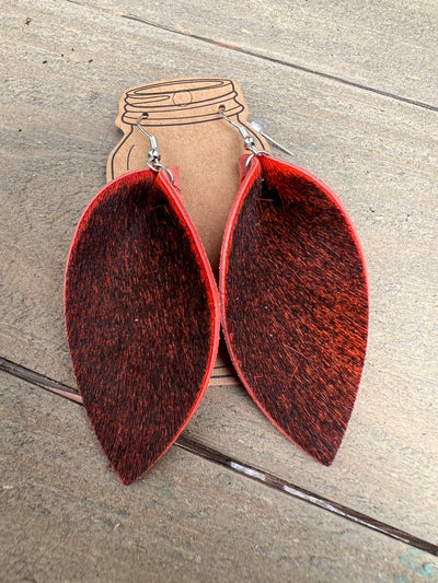 Red Orange hair on leather earring