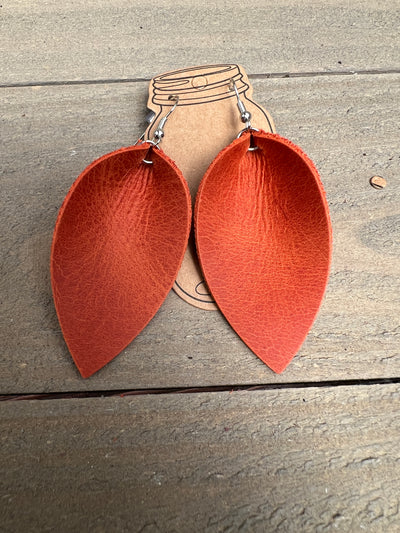 Rustic Orange Nubuck Leather Earrings