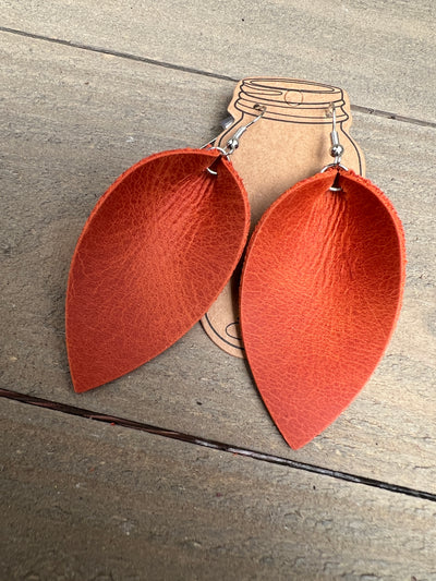 Rustic Orange Nubuck Leather Earrings