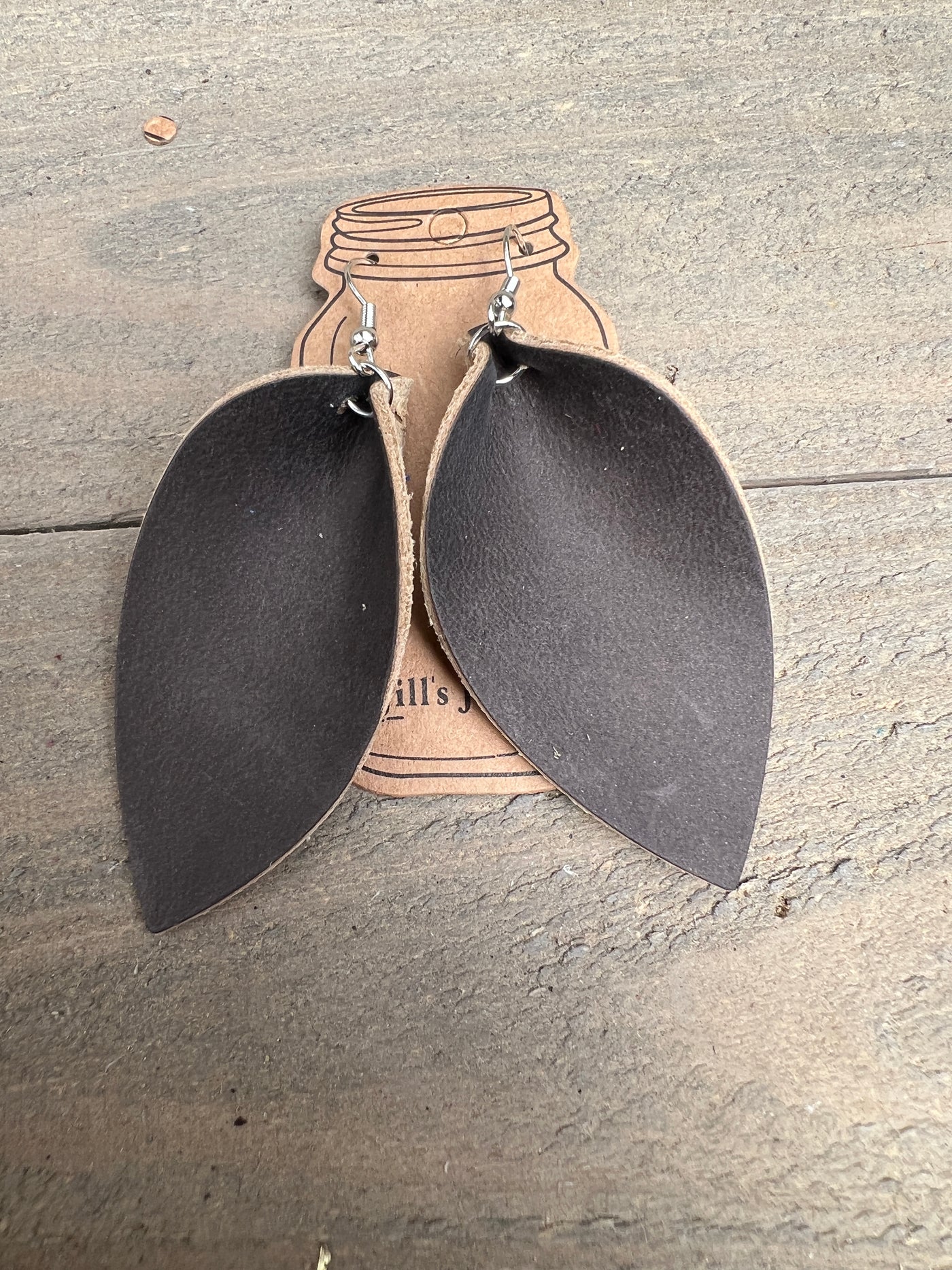 Grey Rustic Nubuck leather earring