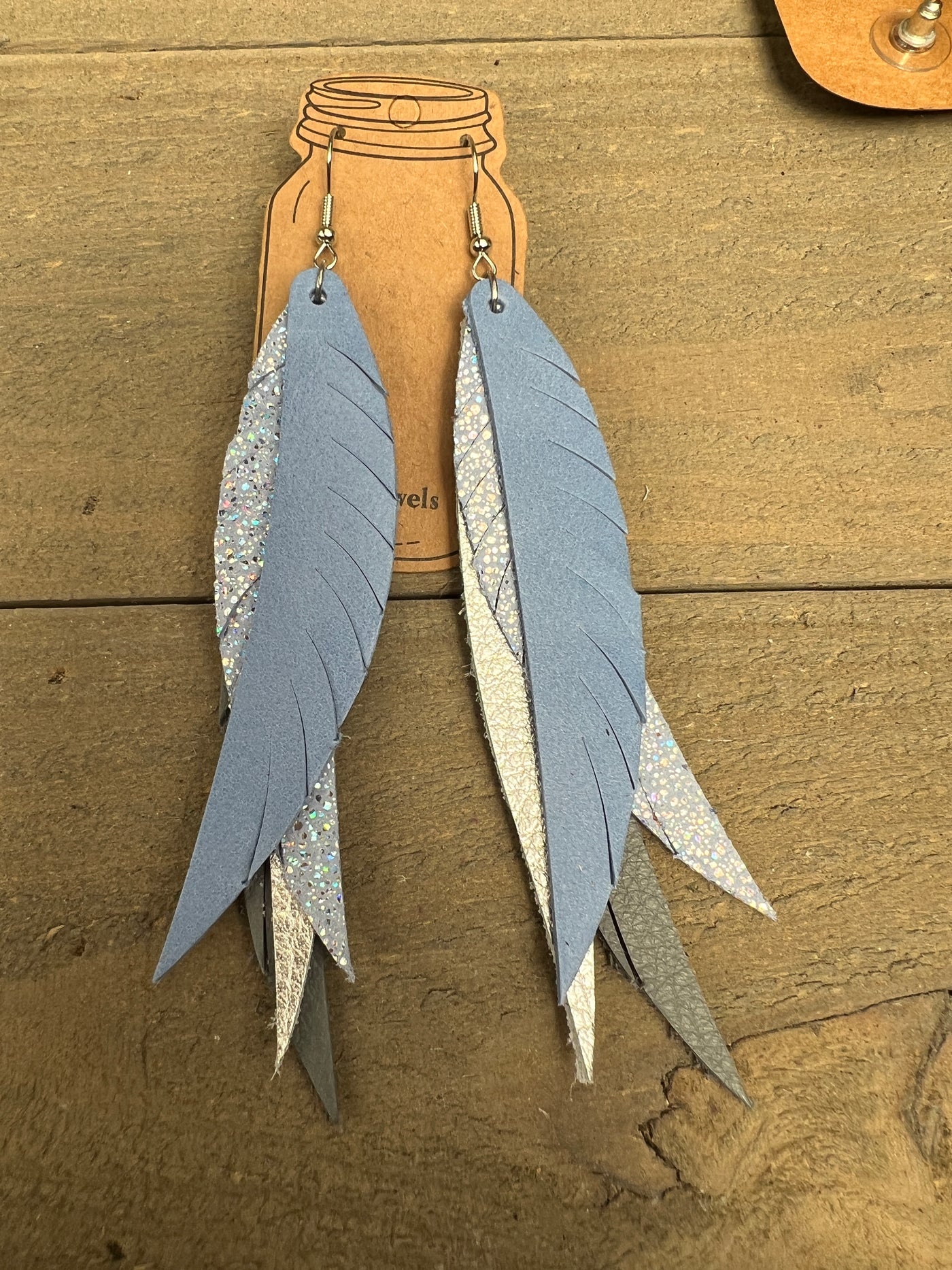 Light Blue Stacked Fringe Feather Earrings