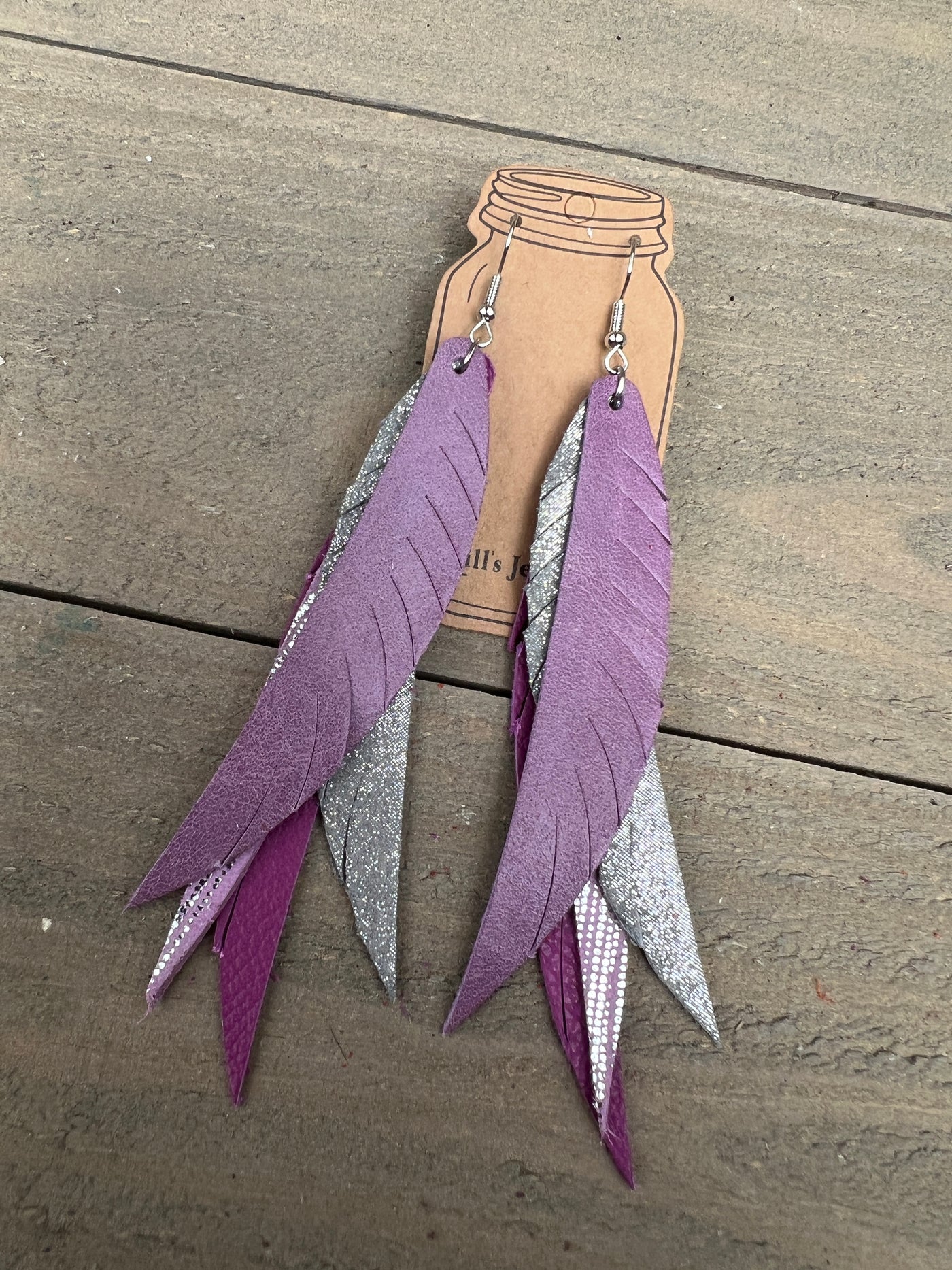 Light Purple Stacked Fringe Feather Earrings
