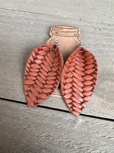 Saddle Brown Braided Leather Earrings