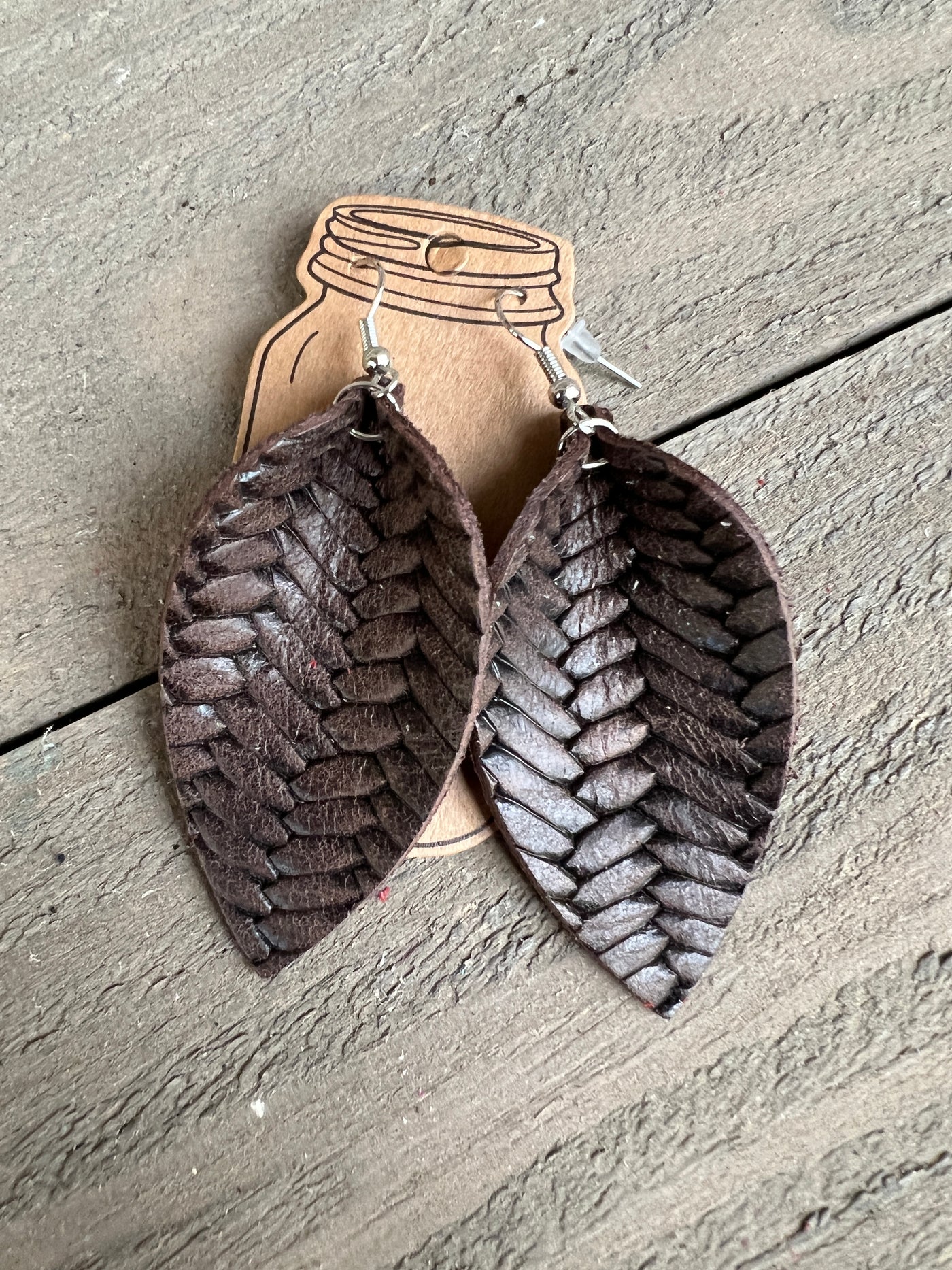Dark Brown Braided Leather Earrings