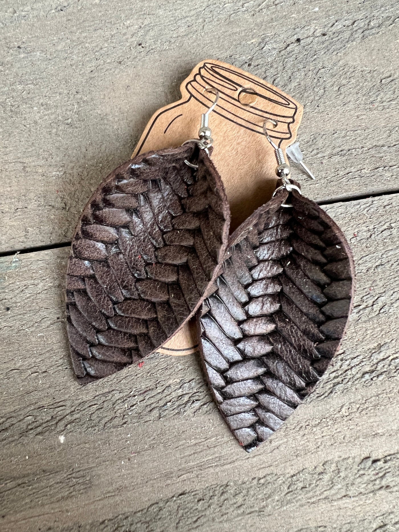 Dark Brown Braided Leather Earrings