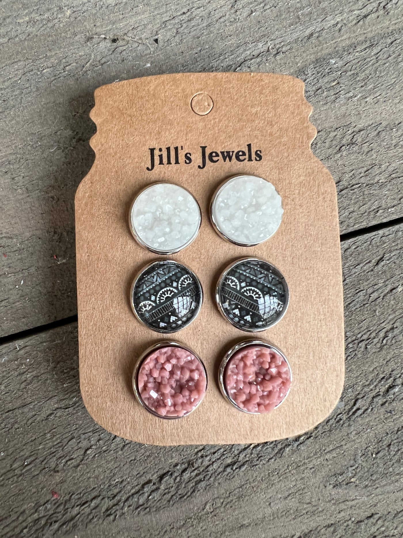 Black Aztec Pink and White Earring Trio Set