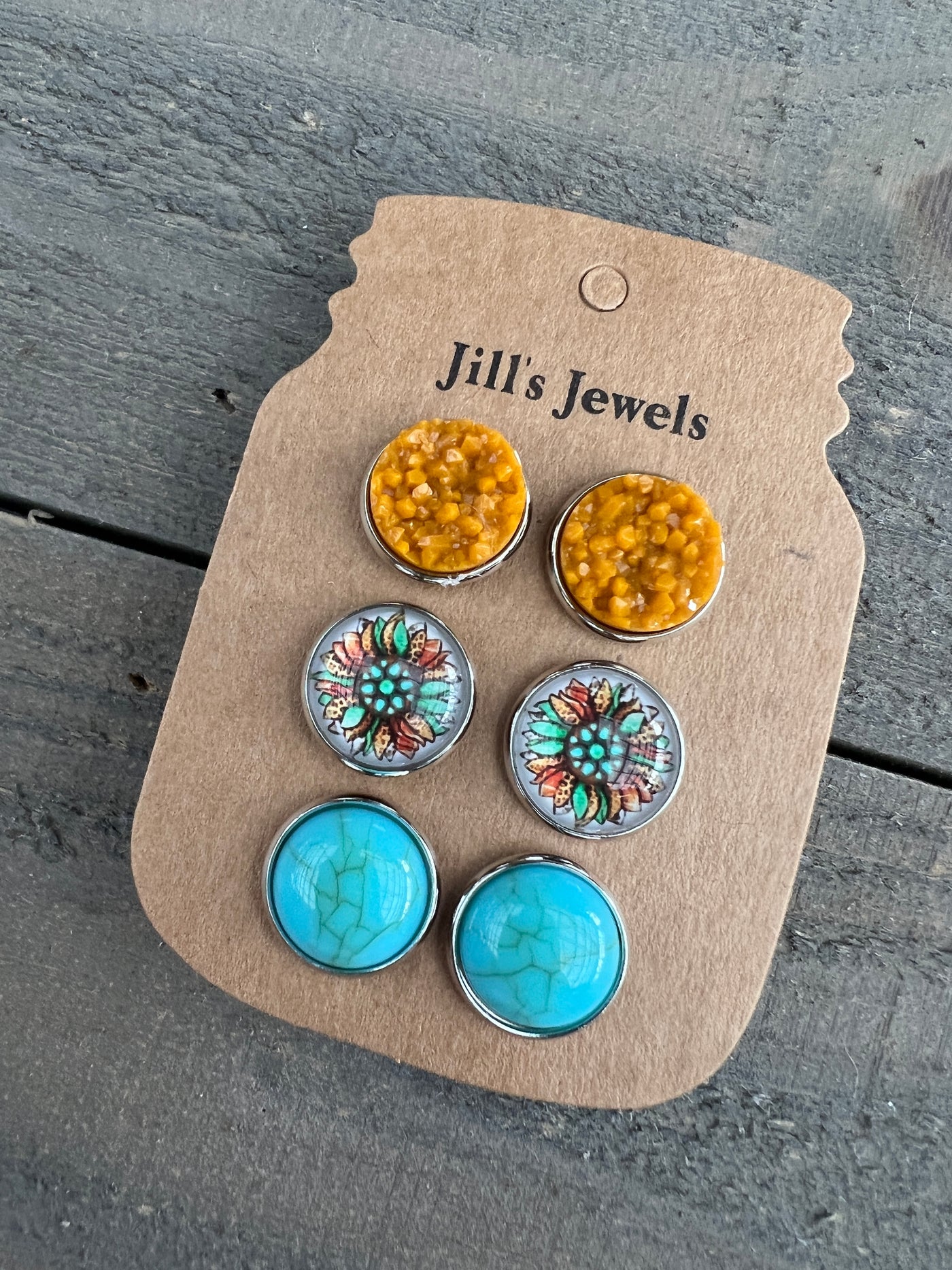 Western Turquoise Daisy Earring Trio Set