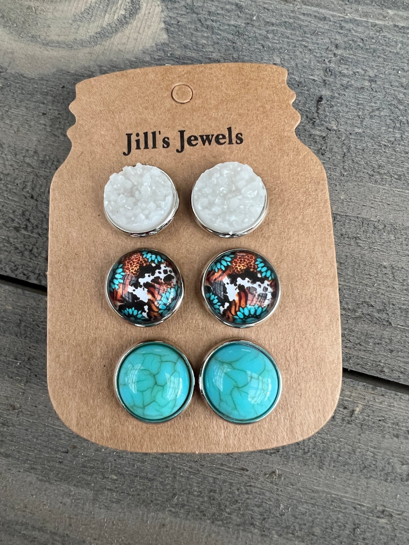 Western Turquoise Cow Earring Trio Set