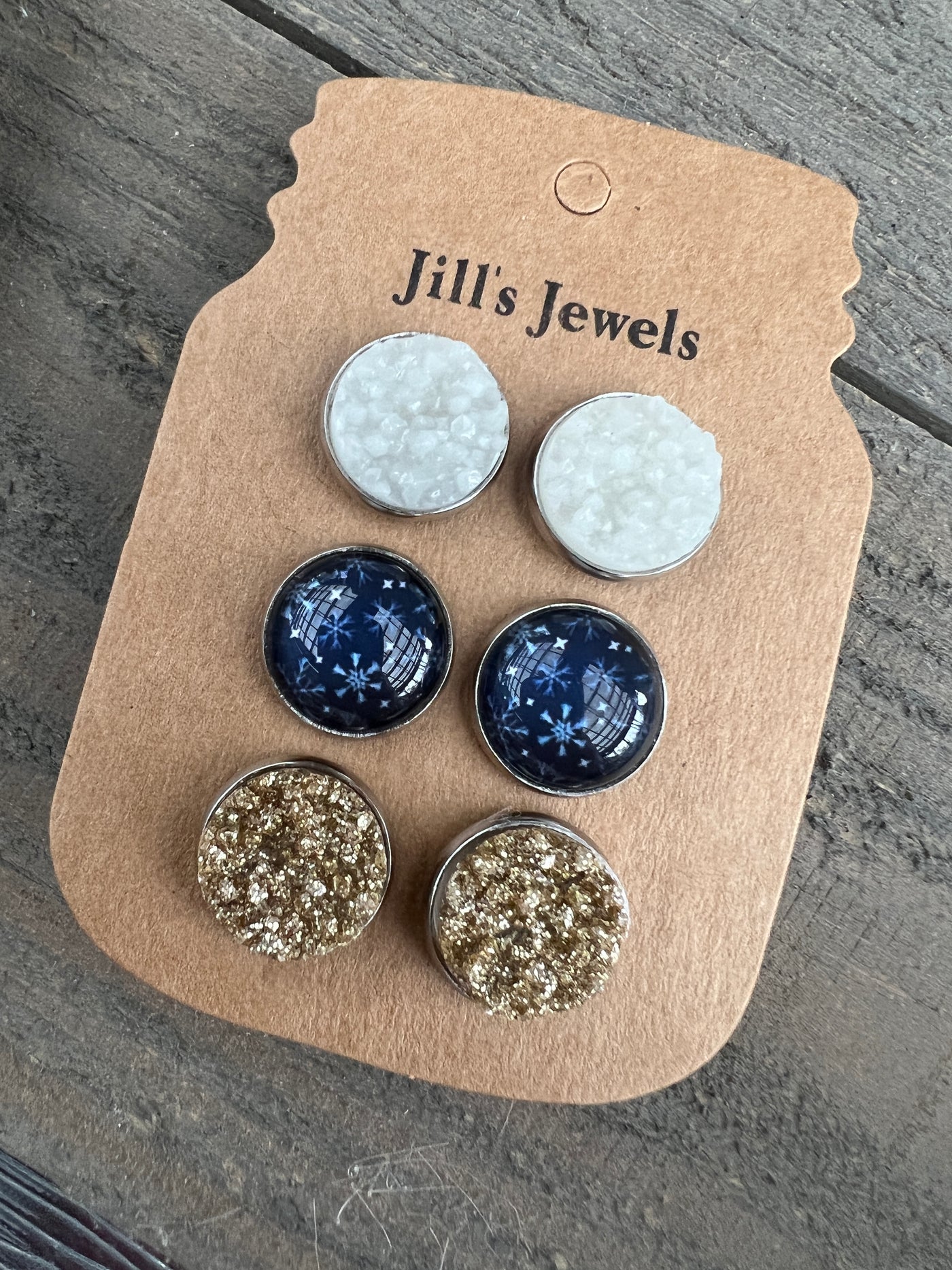 Blue Snowflake with Gold Earring Trio Set