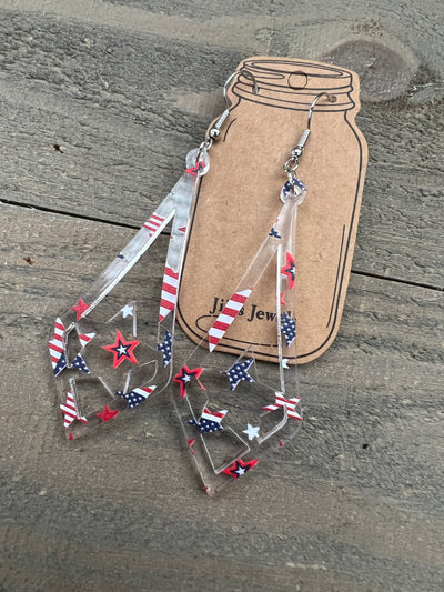 Star Red White and Blue USA Acrylic Teardrop Cutout Earrings