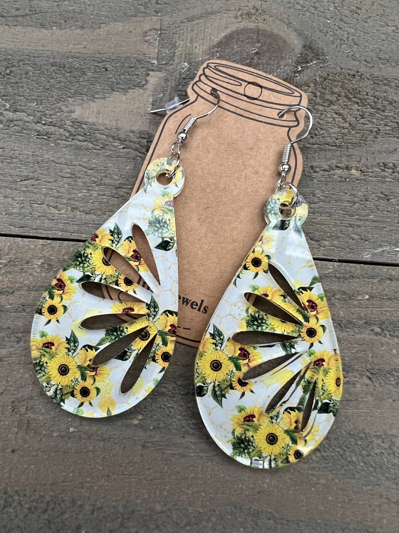Sunflower Acrylic Teardrop Cutout Earrings