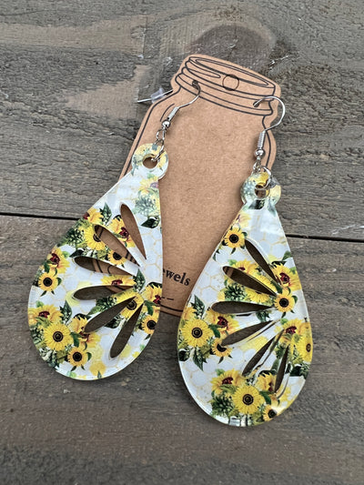 Sunflower Acrylic Teardrop Cutout Earrings