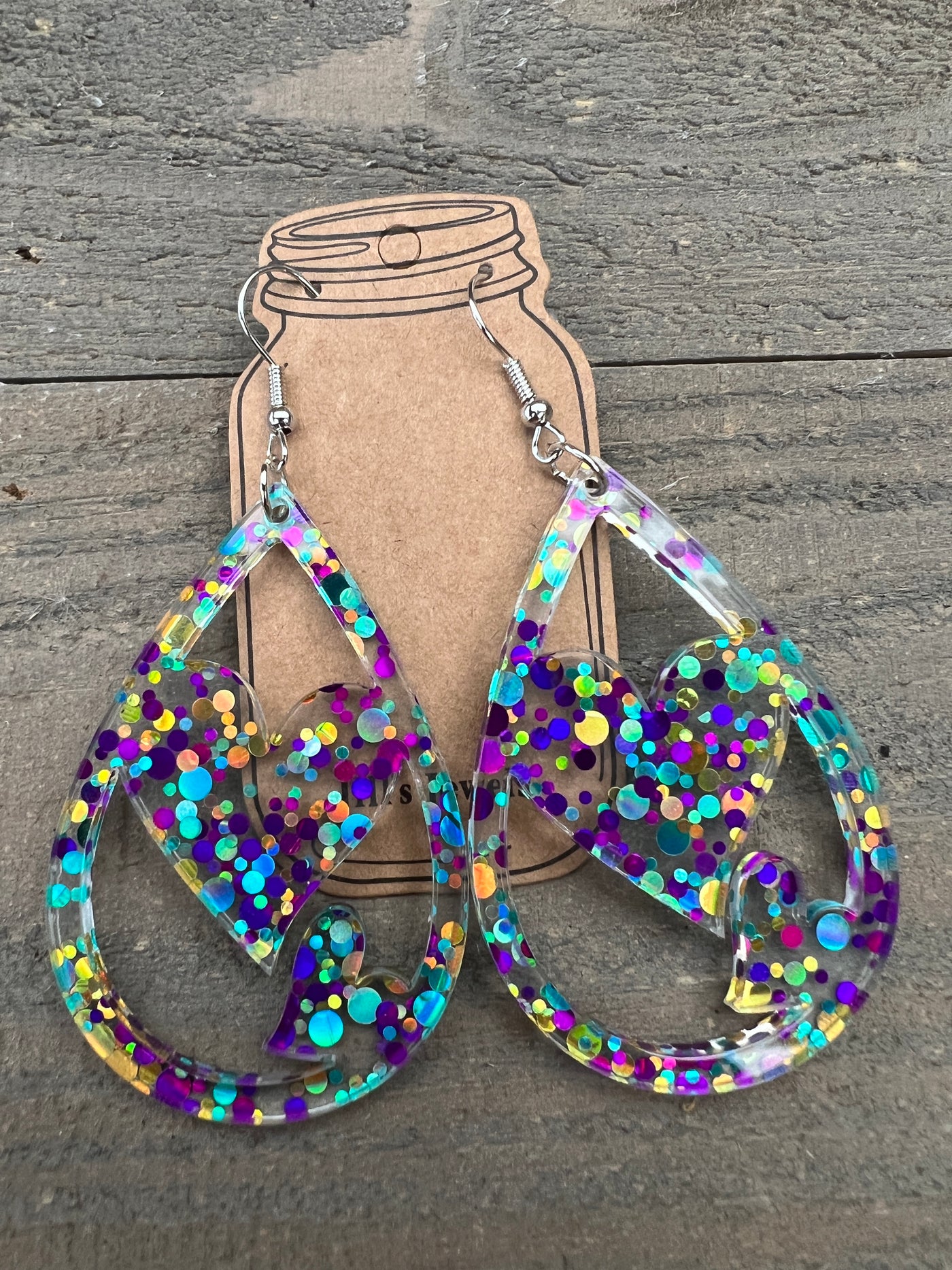 Mardi Gras Glitter Acrylic Heart Cutout Earrings
