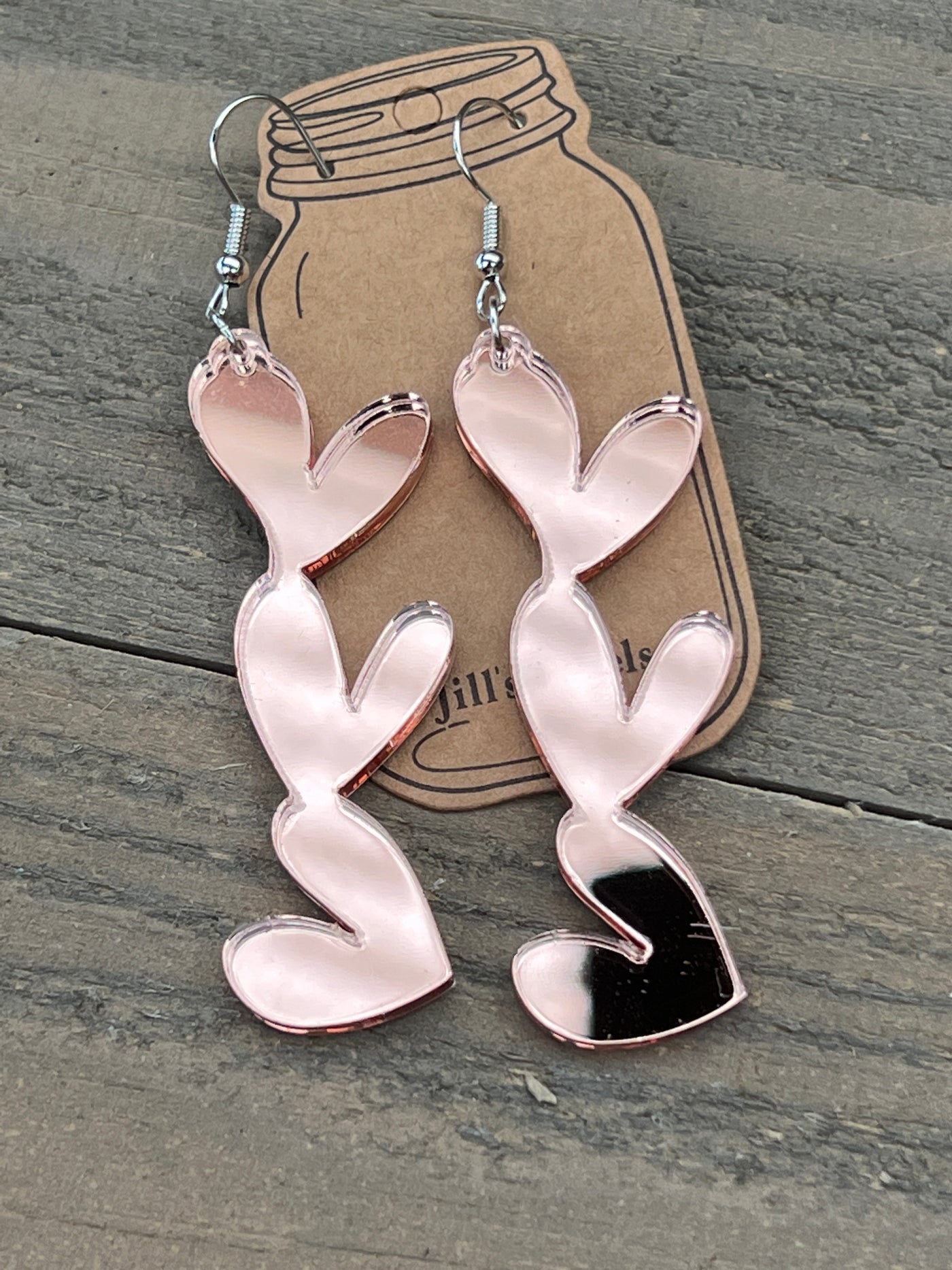 Rose Gold Mirror Acrylic Stacked Heart Cutout Earrings