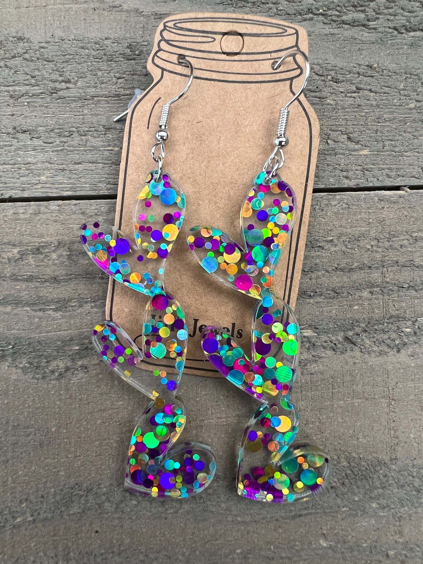Mardi Gras Glitter Acrylic Stacked Heart Cutout Earrings