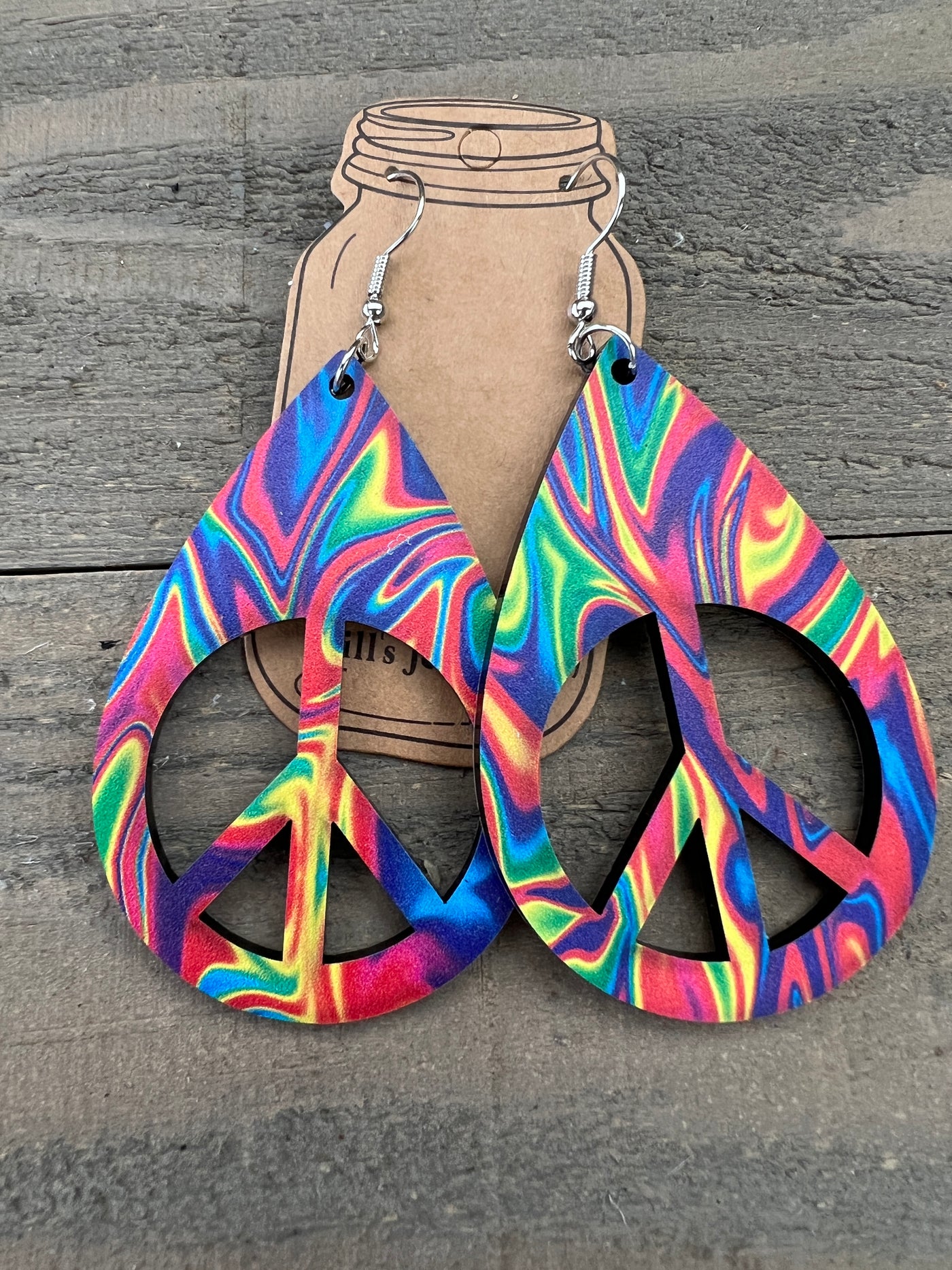 Rainbow Swirl Peace Cutout Earrings