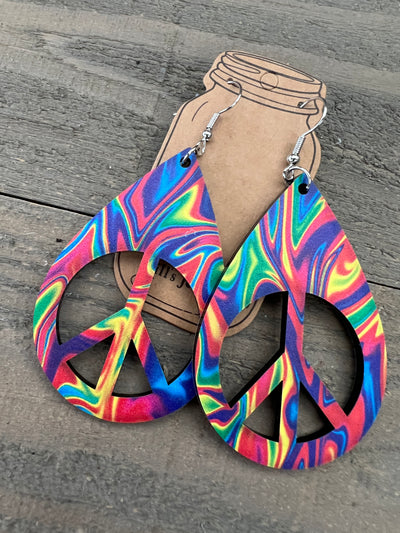 Rainbow Swirl Peace Cutout Earrings