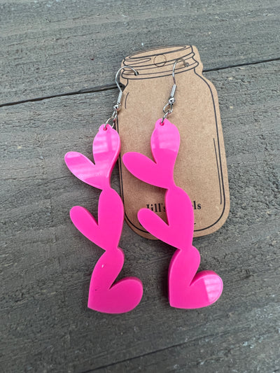Hot Pink Acrylic Stacked Heart Cutout Earrings
