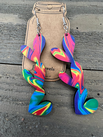 Rainbow Swirl Acrylic Stacked Heart Cutout Earrings