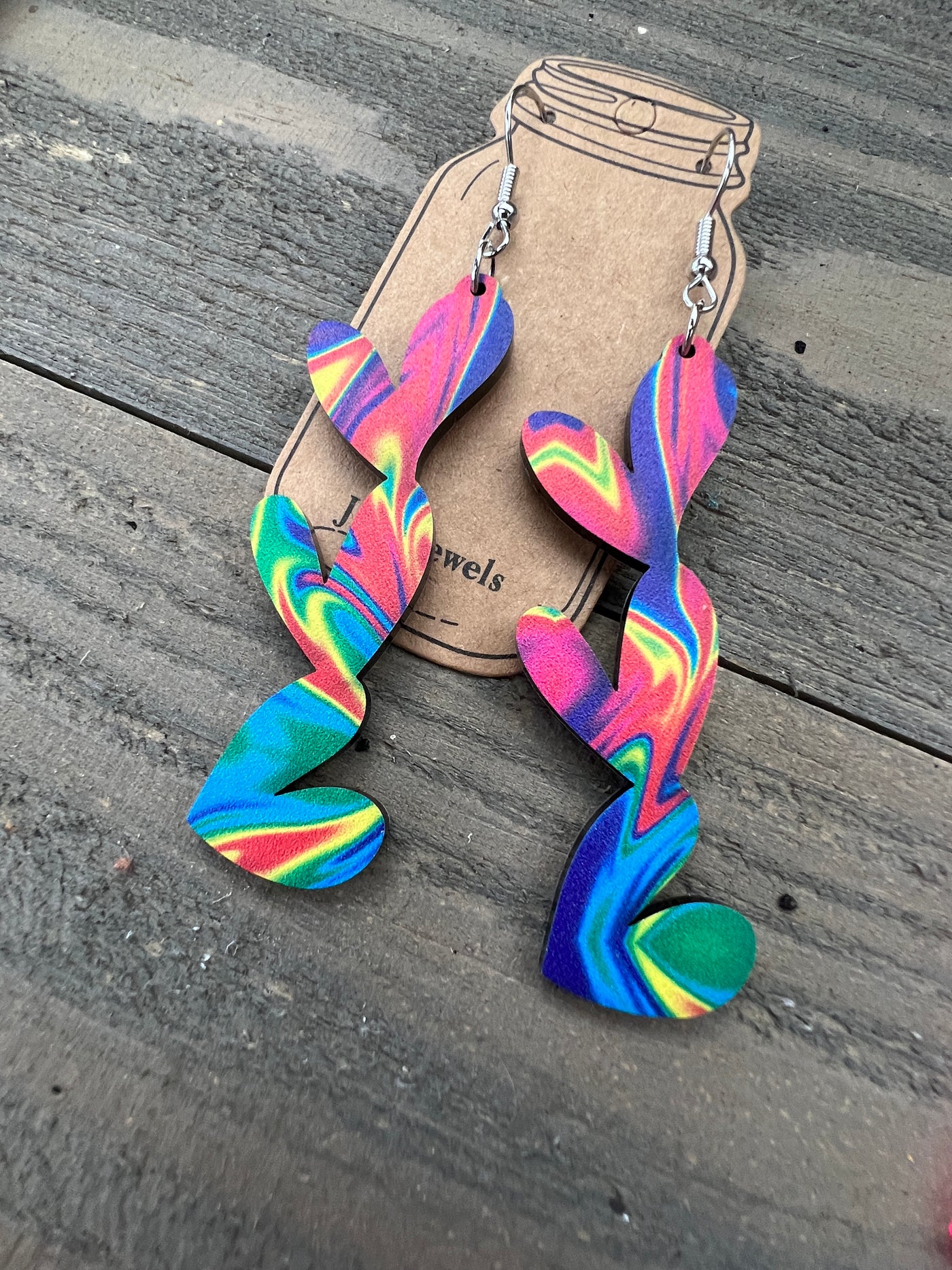 Rainbow Swirl Acrylic Stacked Heart Cutout Earrings