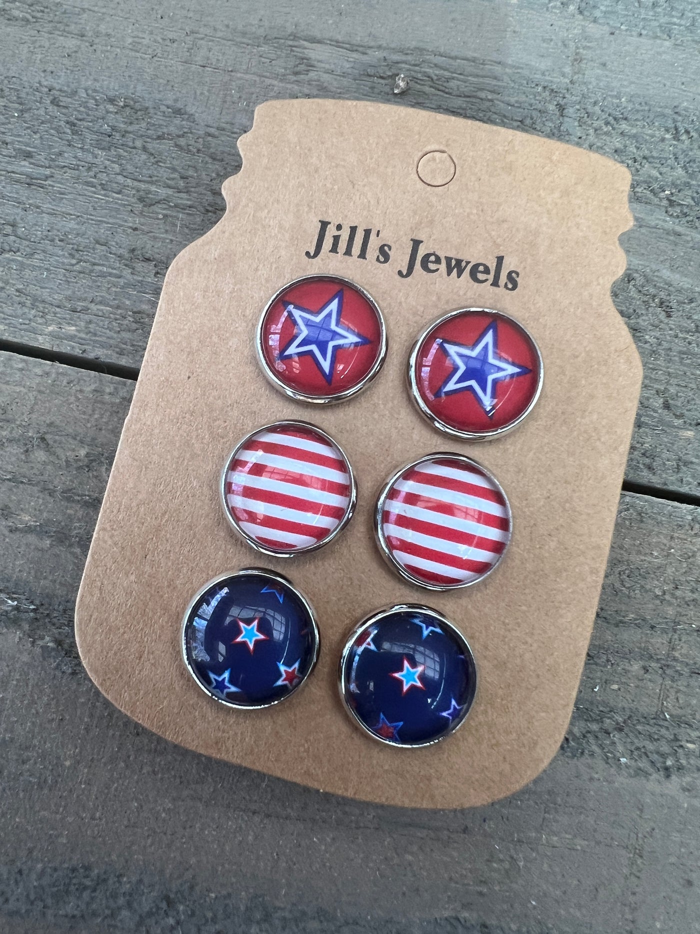 Red White and Blue Stars and Stripes Earring Trio Set