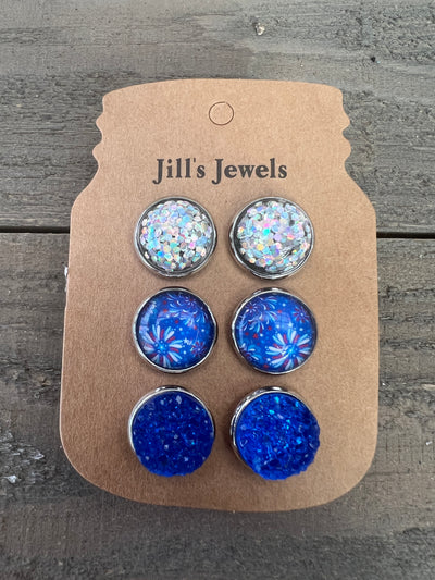Red White and Blue Fireworks Earring Trio Set