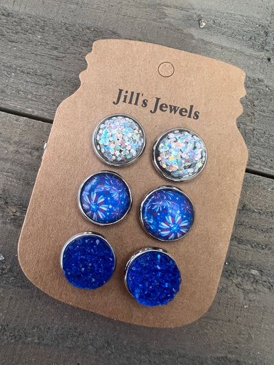 Red White and Blue Fireworks Earring Trio Set