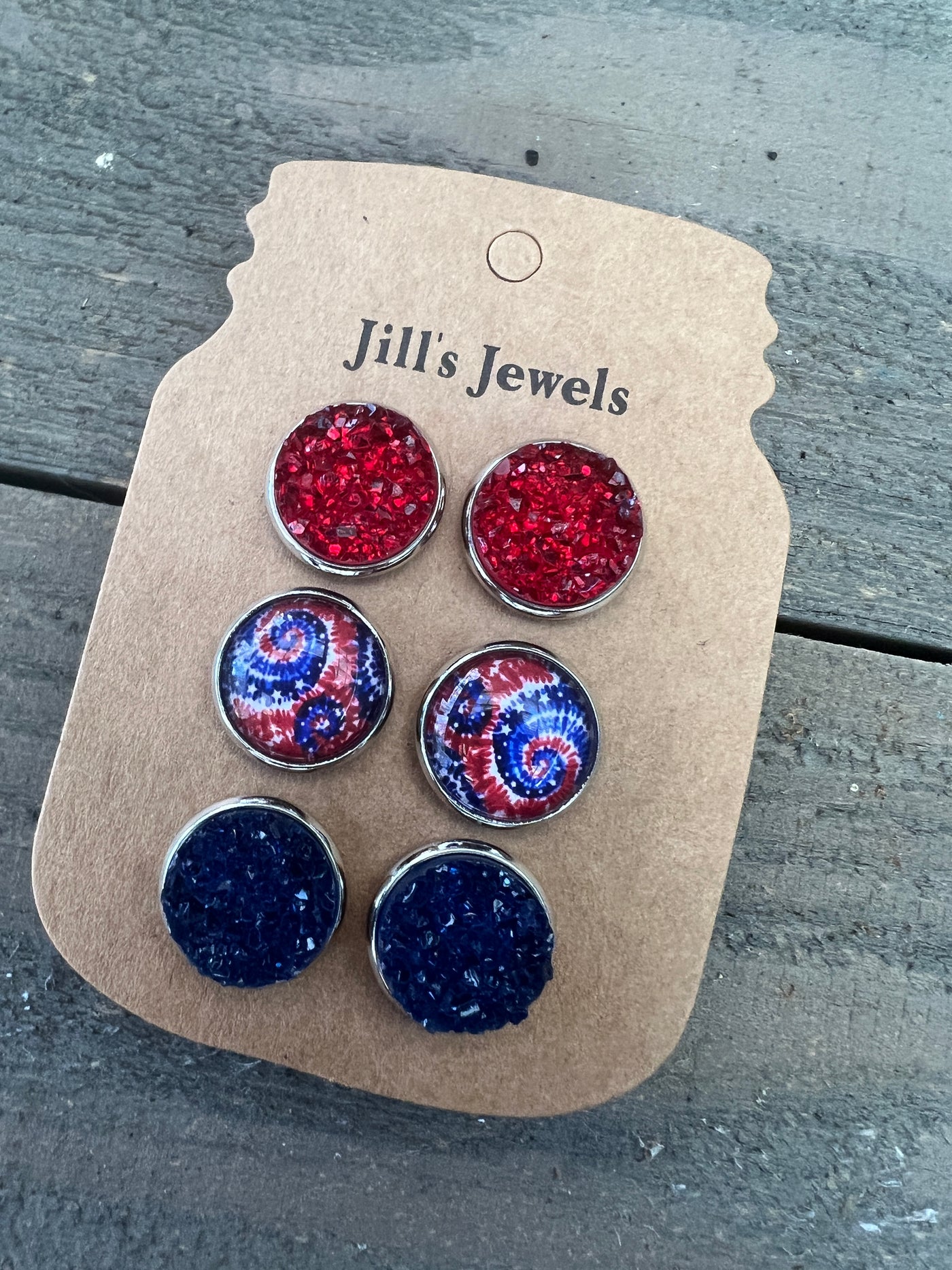 Red White and Blue Tie Dye Earring Trio Set