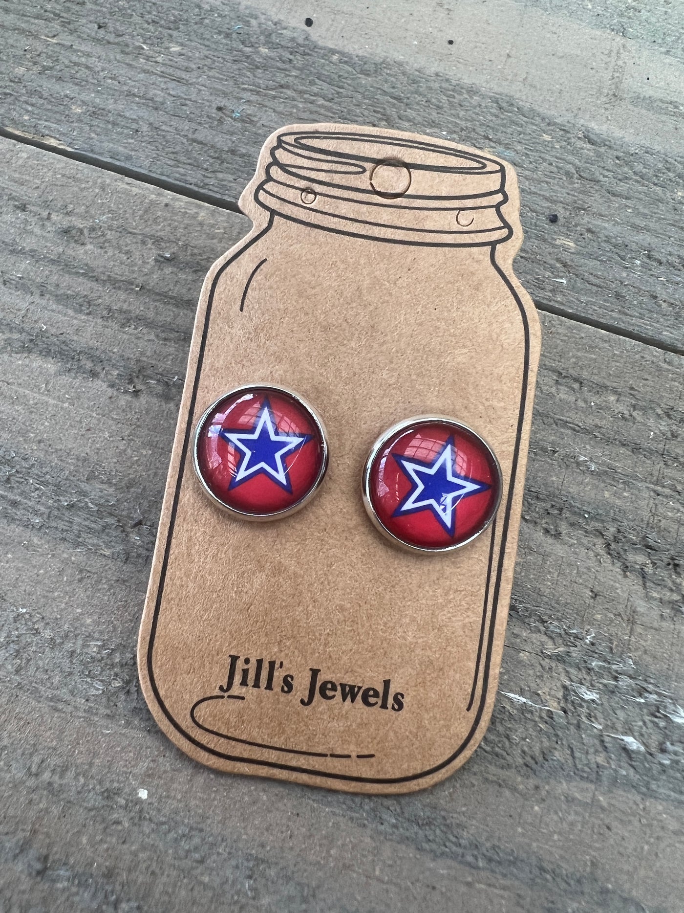 Red and Blue Star Stud Earrings