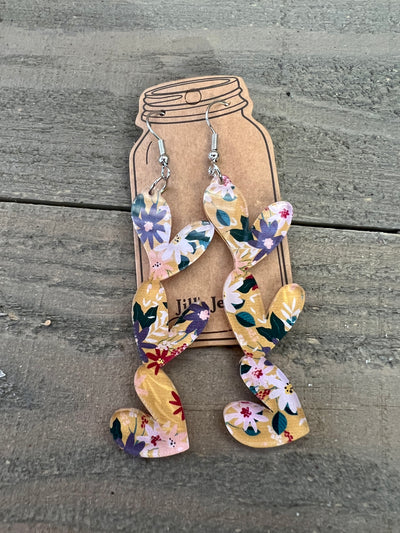 Mustard Floral Acrylic Stacked Heart Cutout Earrings