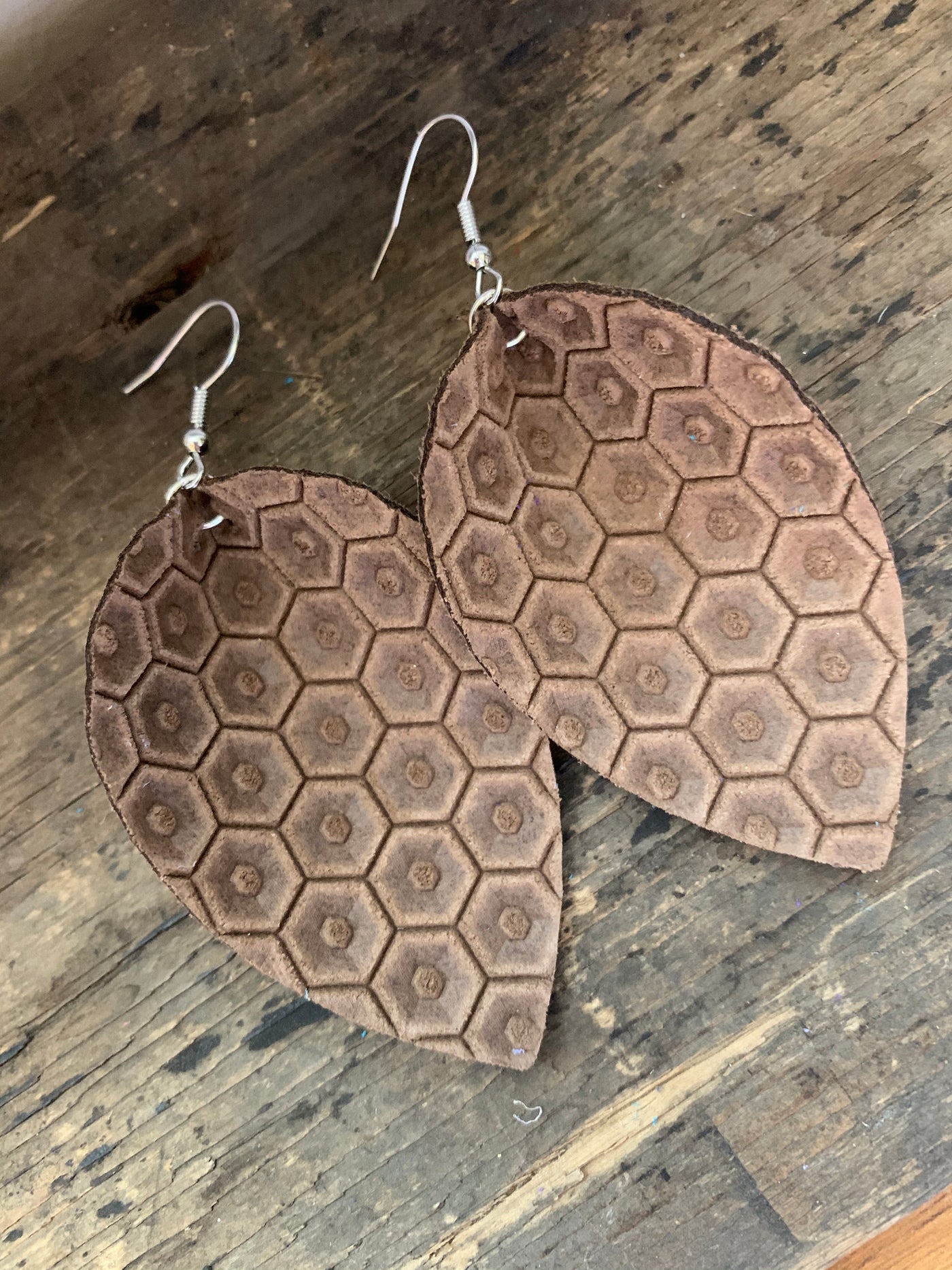 Cocoa Brown Honeycomb Leather Earrings - Jill's Jewels | Unique, Handcrafted, Trendy, And Fun Jewelry