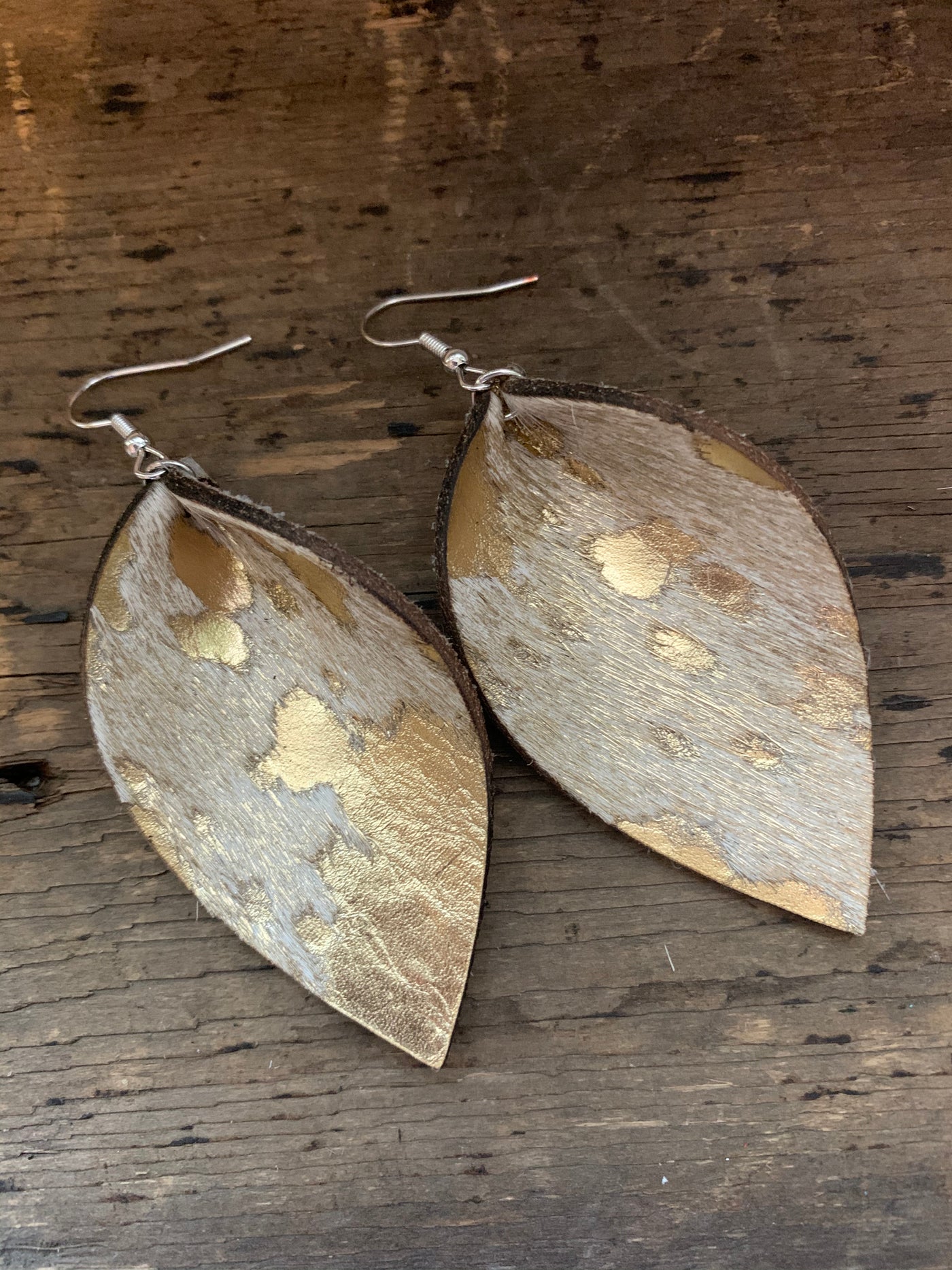 Gold Acid Wash Hair On Leather Earrings - Jill's Jewels | Unique, Handcrafted, Trendy, And Fun Jewelry