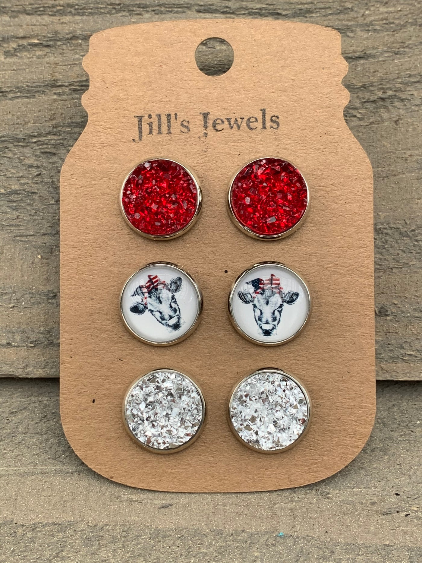 Bandana Cow Faux Druzy Earring 3 Set - Jill's Jewels | Unique, Handcrafted, Trendy, And Fun Jewelry