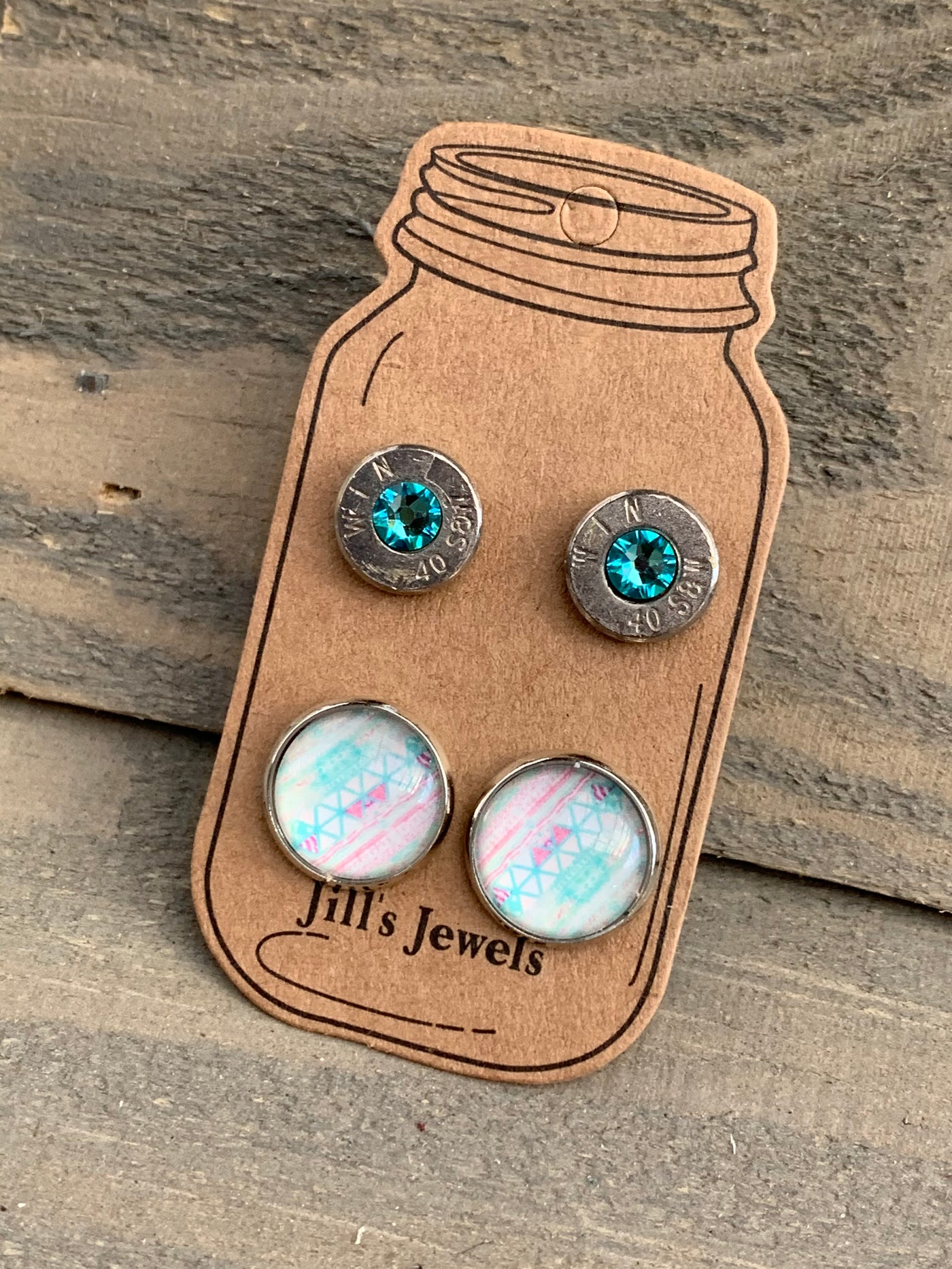 Mint Pastel Aztec 40 Caliber bullet earring set - Jill's Jewels | Unique, Handcrafted, Trendy, And Fun Jewelry