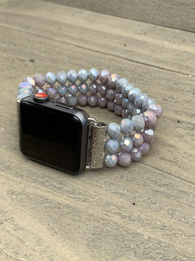 Grey Rainbow Crystal Beaded Stretch Smart Watch Band - Jill's Jewels | Unique, Handcrafted, Trendy, And Fun Jewelry