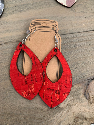 Red Cork Teardrop Earring - Jill's Jewels | Unique, Handcrafted, Trendy, And Fun Jewelry