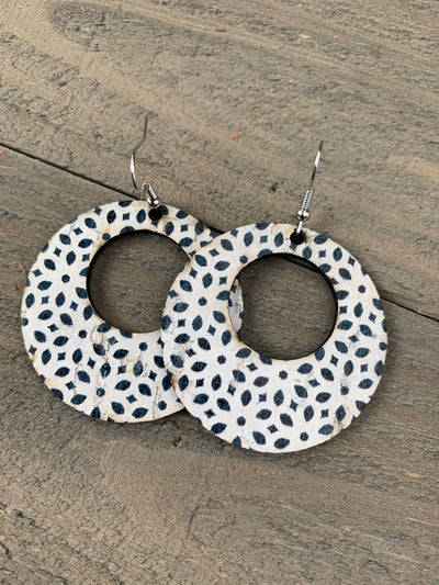 Black and White Dot Round Cork Leather Earring - Jill's Jewels | Unique, Handcrafted, Trendy, And Fun Jewelry