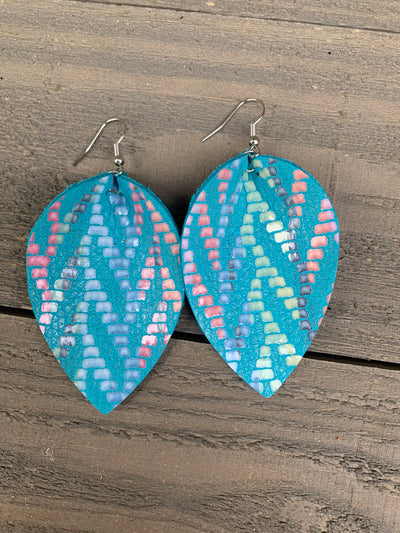 Teal Rainbow Chevron Leather Earrings - Jill's Jewels | Unique, Handcrafted, Trendy, And Fun Jewelry