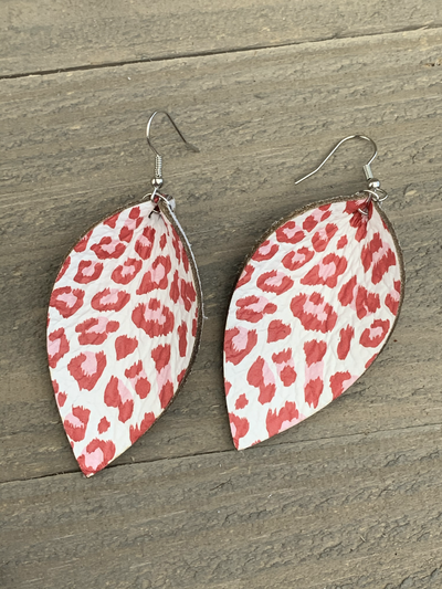 Red and Pink Leopard Print Leather Earrings - Jill's Jewels | Unique, Handcrafted, Trendy, And Fun Jewelry