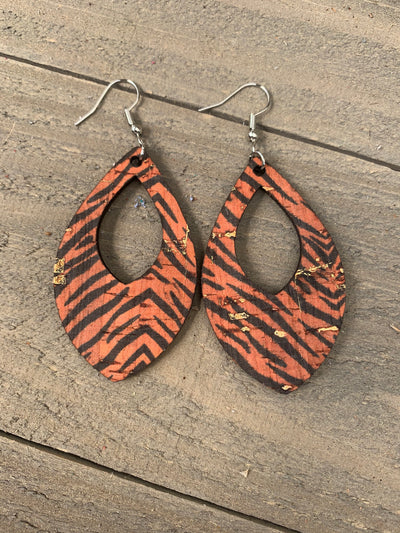 Orange Tiger Print Cork Teardrop Earring - Jill's Jewels | Unique, Handcrafted, Trendy, And Fun Jewelry