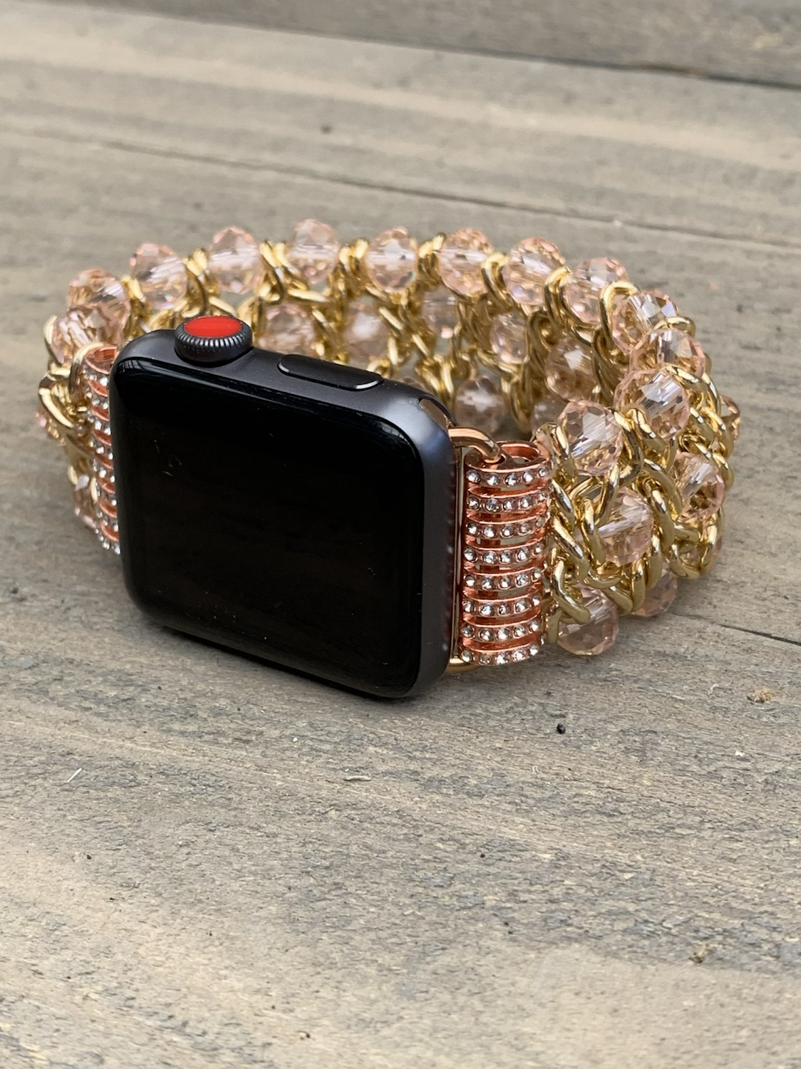 Rose Gold Gold Chain Beaded Stretch Smart Watch Band - Jill's Jewels | Unique, Handcrafted, Trendy, And Fun Jewelry
