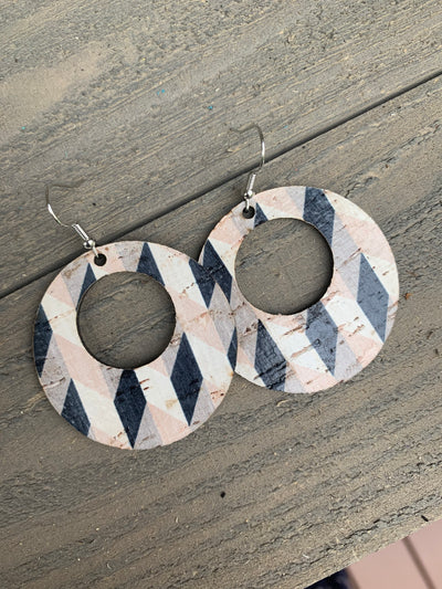 Black and Tan Chevron Cork Hoop Earring - Jill's Jewels | Unique, Handcrafted, Trendy, And Fun Jewelry
