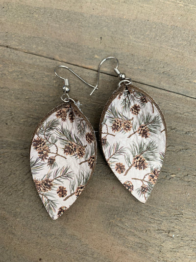 Pine Cone Winter Leather Earrings - Jill's Jewels | Unique, Handcrafted, Trendy, And Fun Jewelry