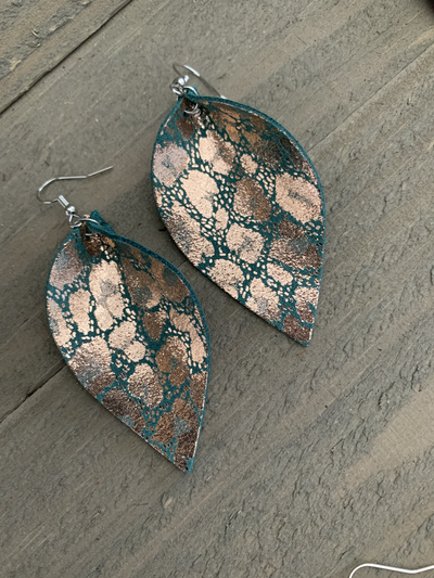 Rose Gold and Green Leopard Print Leather Earrings - Jill's Jewels | Unique, Handcrafted, Trendy, And Fun Jewelry