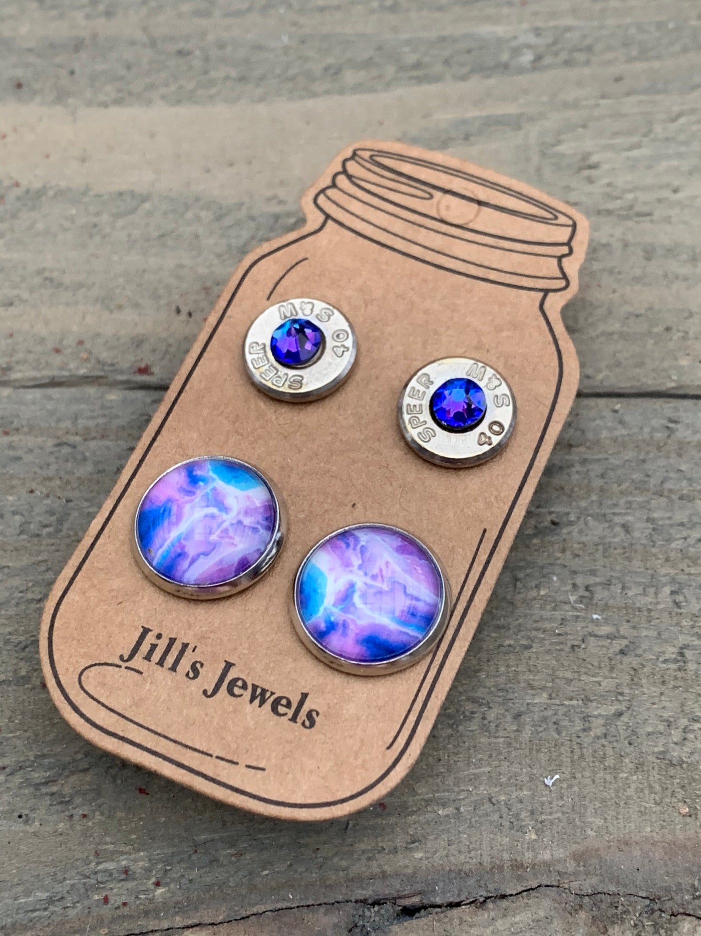 Purple Marble 40 Caliber bullet earring set - Jill's Jewels | Unique, Handcrafted, Trendy, And Fun Jewelry
