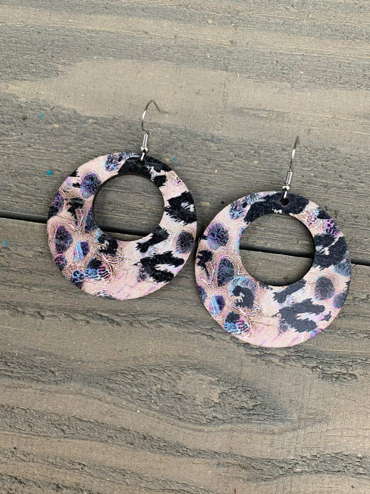Blue and Purple Leopard Cork Hoop Earring - Jill's Jewels | Unique, Handcrafted, Trendy, And Fun Jewelry