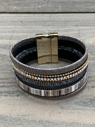Grey and Taupe Rhinestone Magnetic Bracelet - Jill's Jewels | Unique, Handcrafted, Trendy, And Fun Jewelry