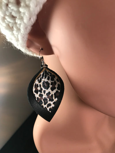 Black and Leopard Leather Earrings - Jill's Jewels | Unique, Handcrafted, Trendy, And Fun Jewelry