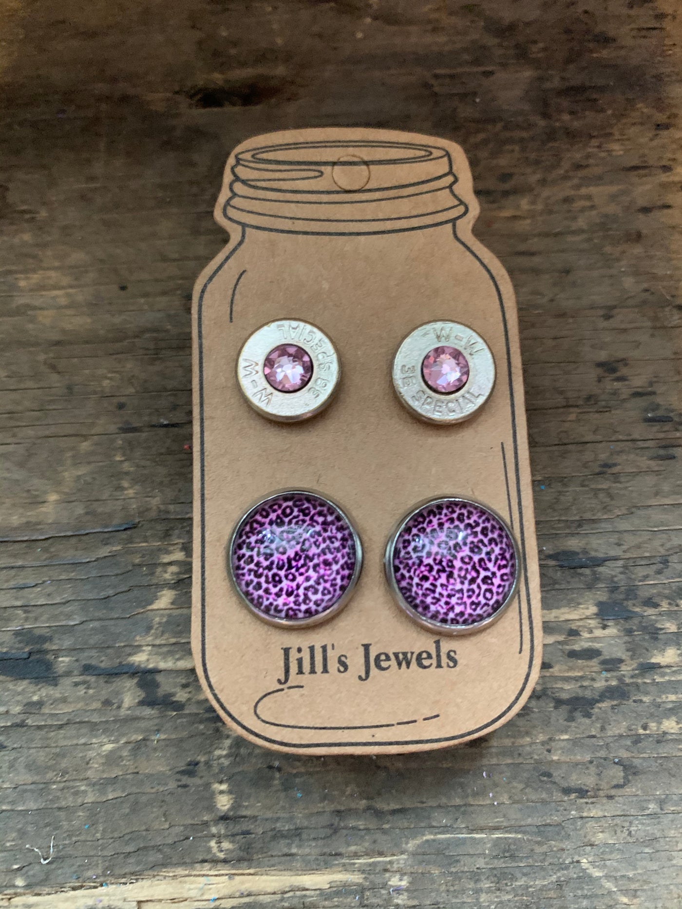 Lilac Purple Leopard Print and 38 Special bullet earring set - Jill's Jewels | Unique, Handcrafted, Trendy, And Fun Jewelry