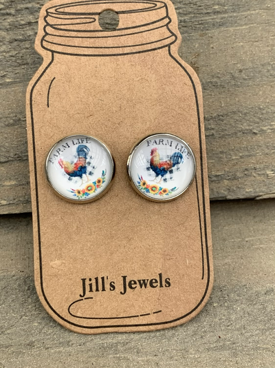 Farm life ChickenStud Earrings - Jill's Jewels | Unique, Handcrafted, Trendy, And Fun Jewelry